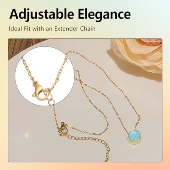 Gold Plated Opal Pendant Necklace Elegant Vintage Handmade Chain - Picture 7 of 8